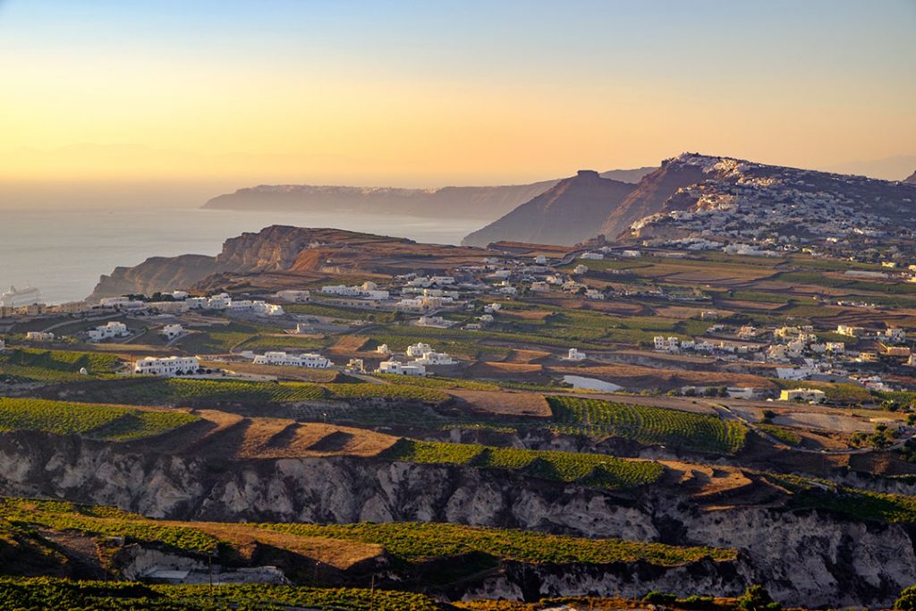 Santorini aerial shot sunset